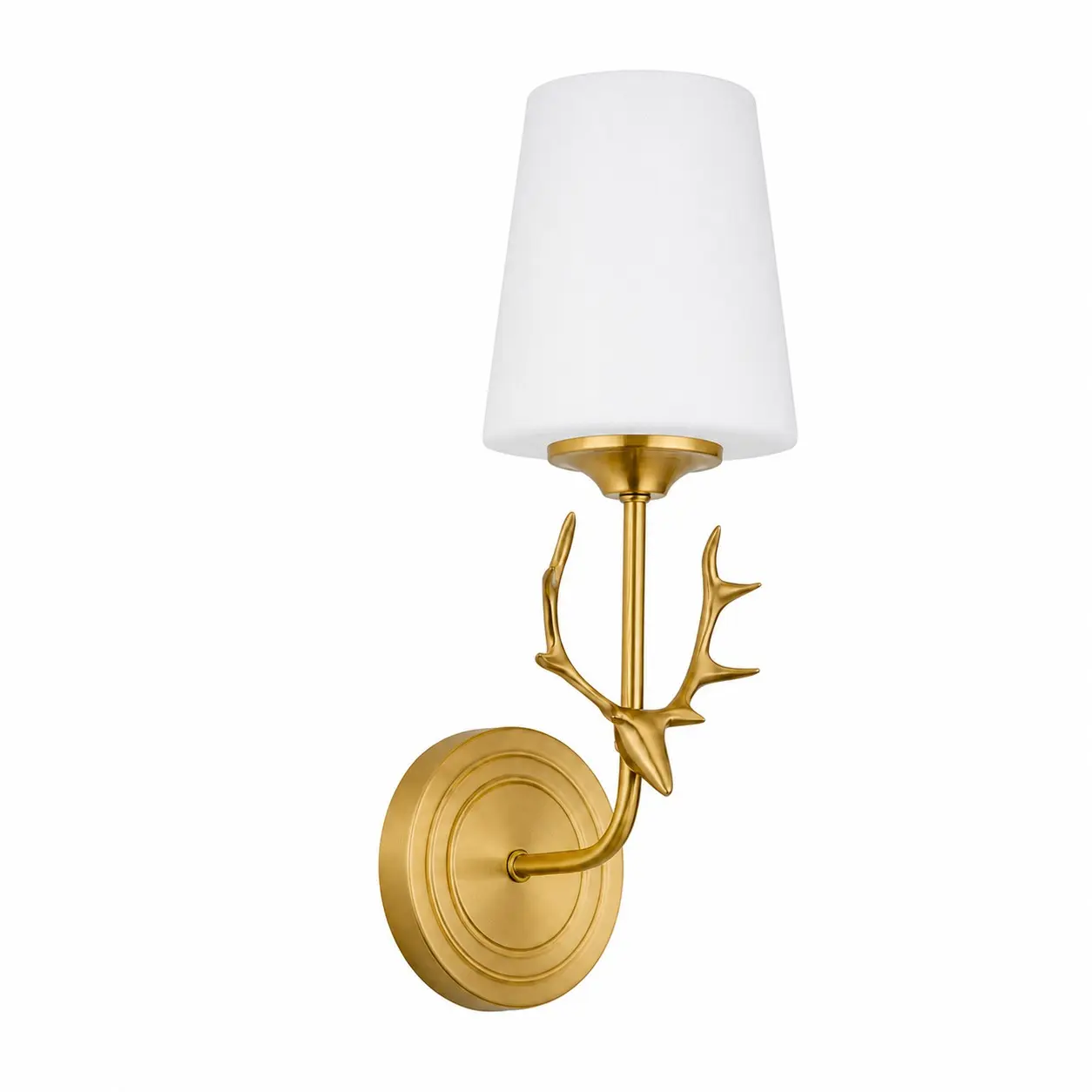Style B 1-light brass antler wall sconce with white glass shade