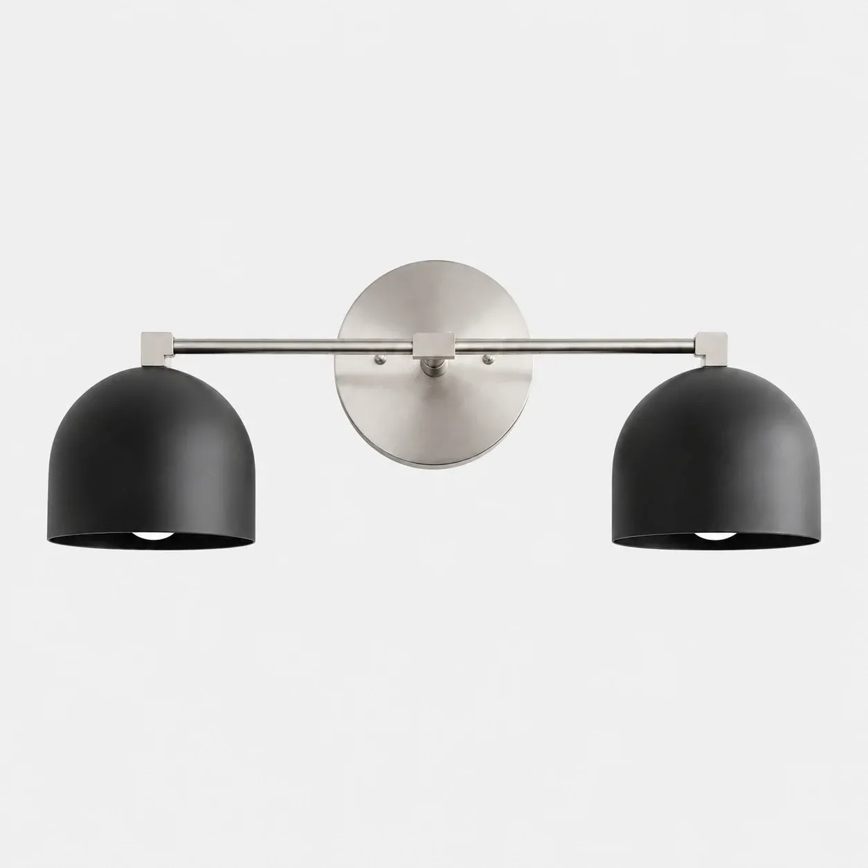 Two-light black shade with brushed nickel arm