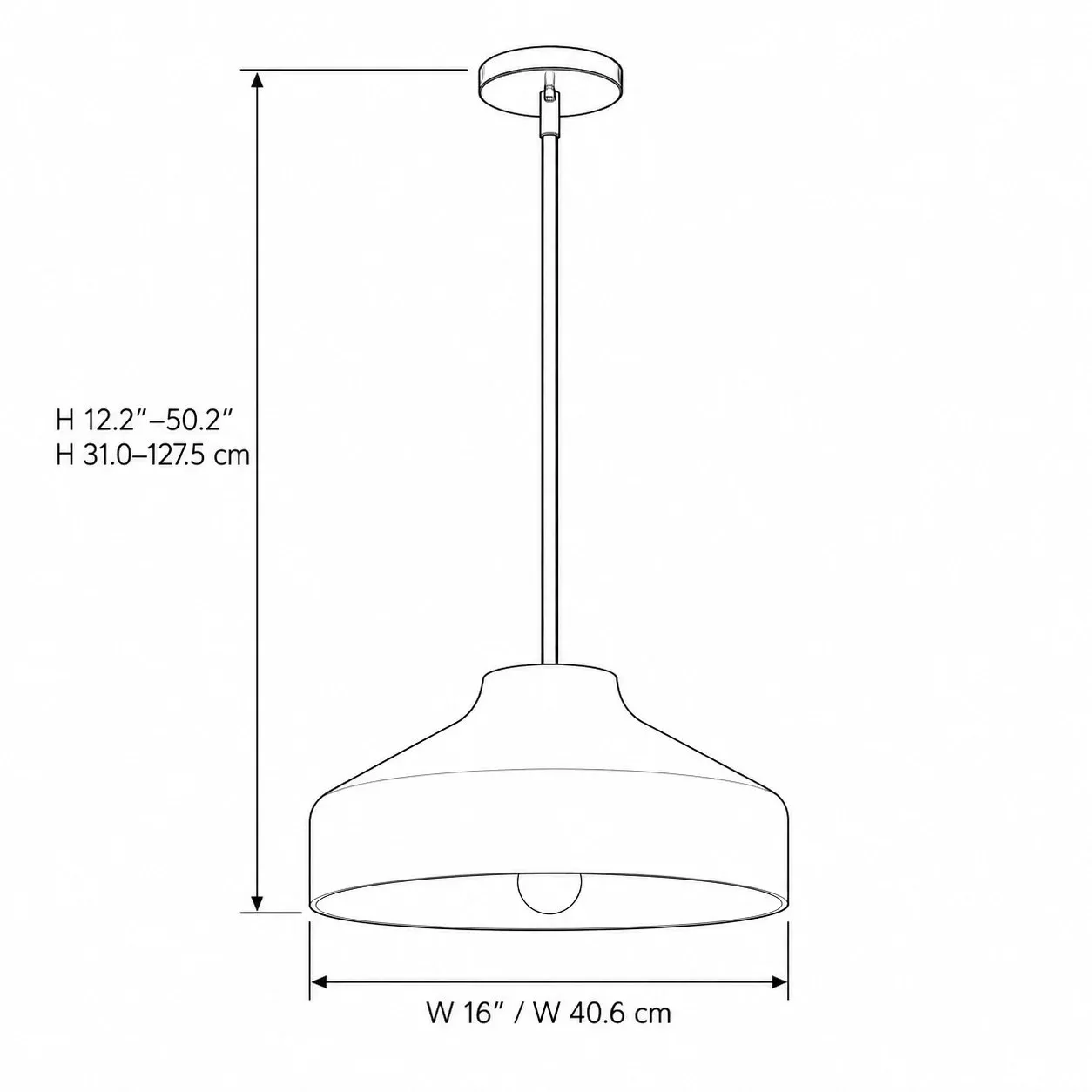 Afmetingen van de komvormige hanglamp: 16 inch breed