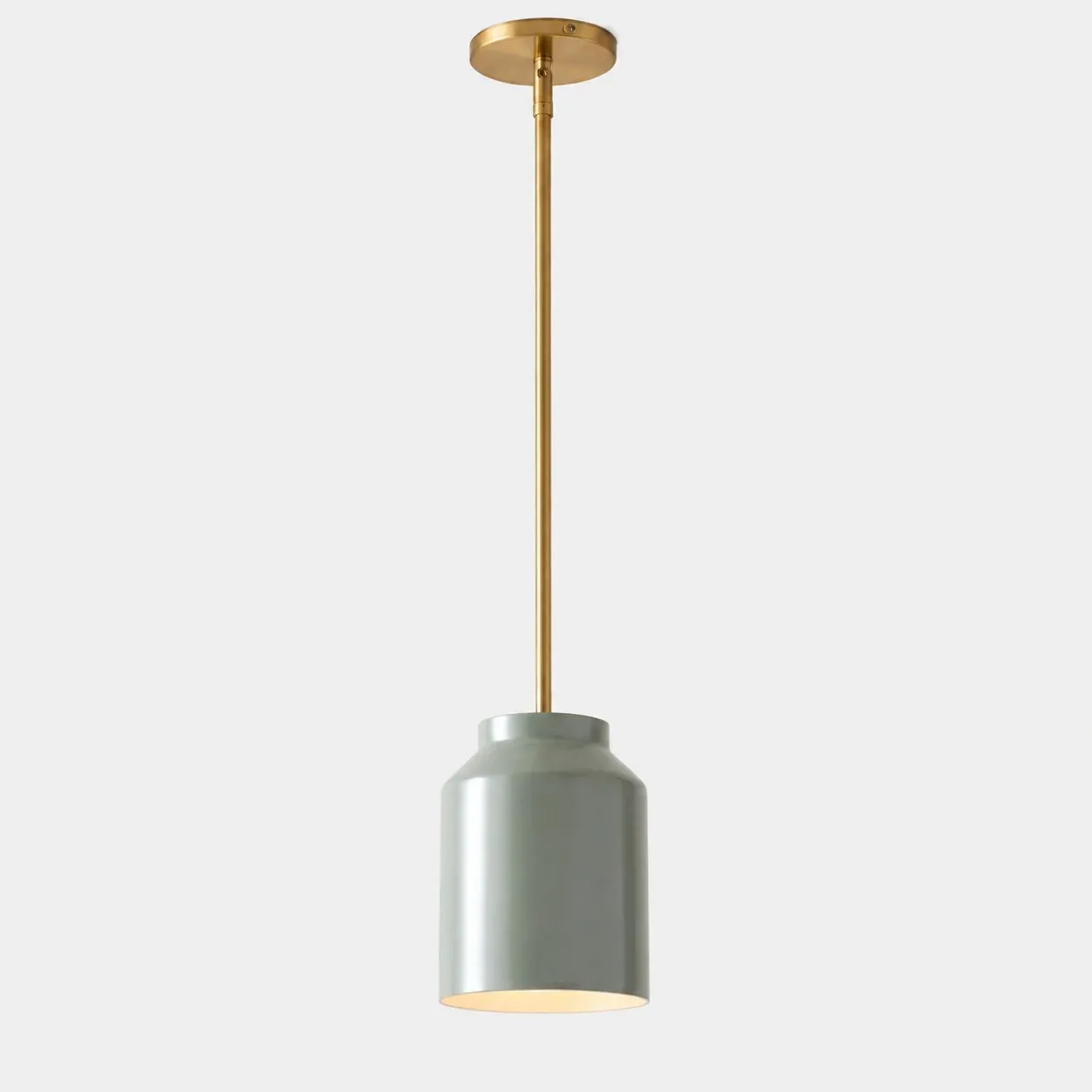 10.75 inch sage green metal pendant with antique brass stem