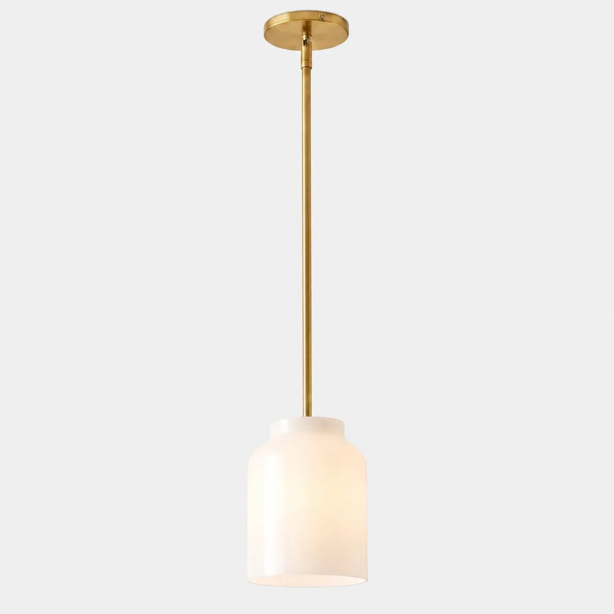 10.75 inch milk glass pendant with antique brass stem
