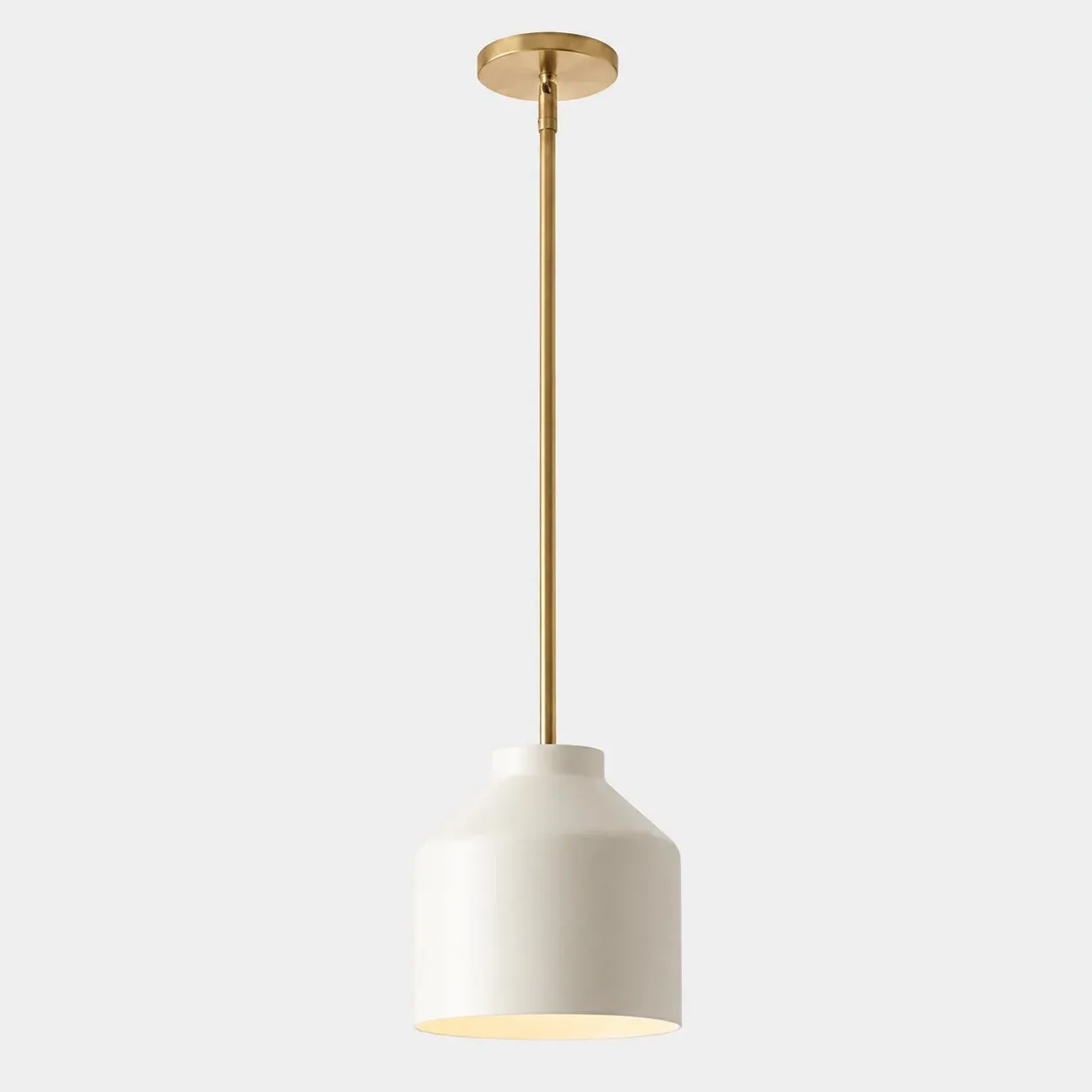 7.5 inch powder coated ivory pendant with antique brass stem