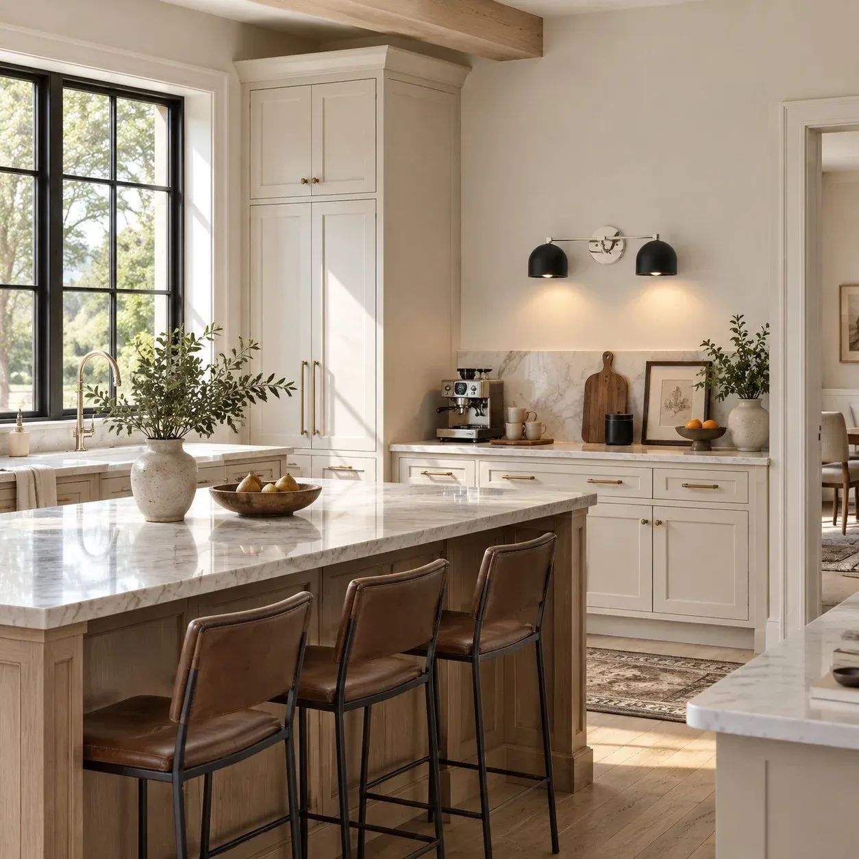 Two-light black and nickel wall light in a kitchen