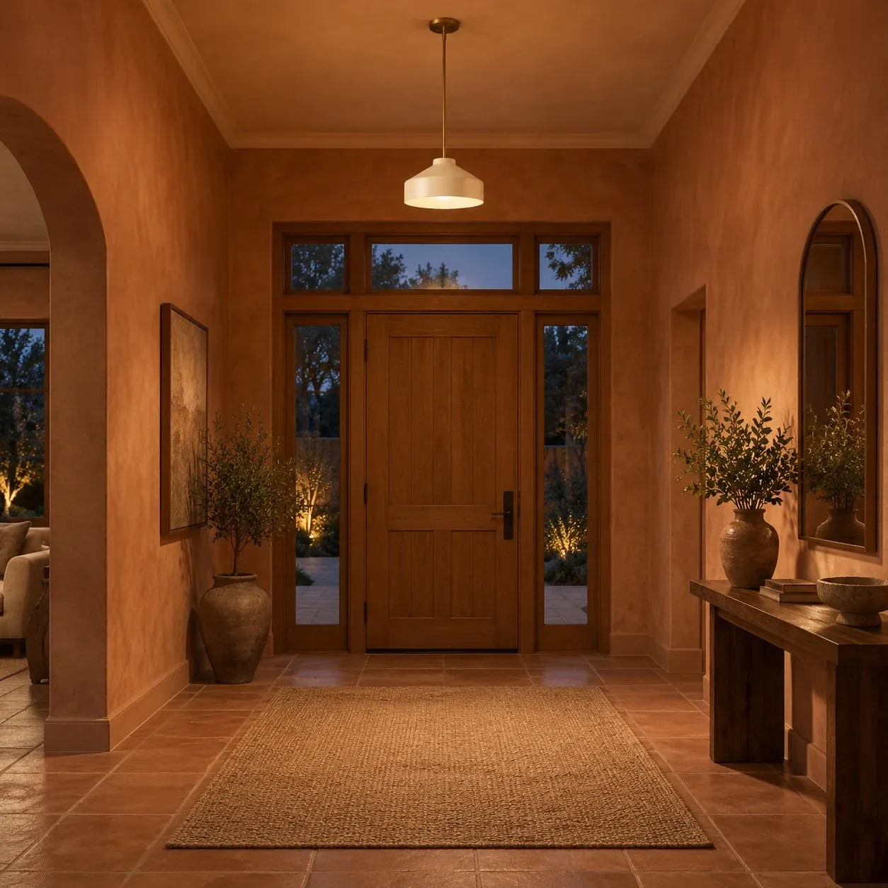 Warm pendant in an entry hall