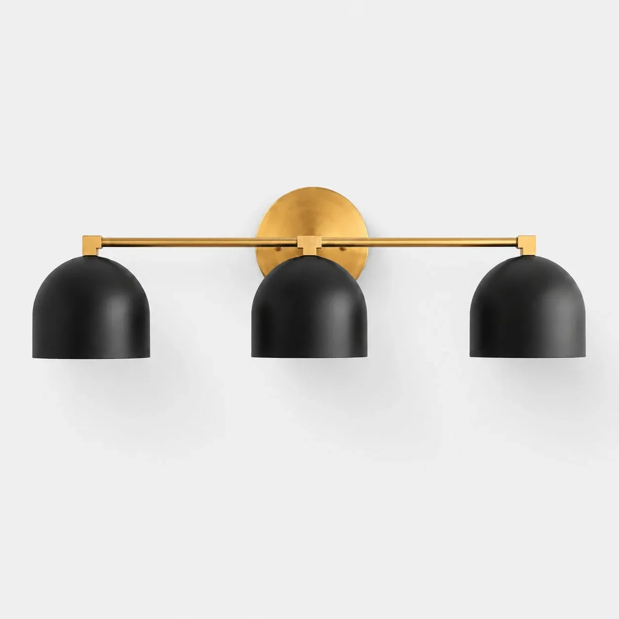 Three-light black shade with sealed brass arm
