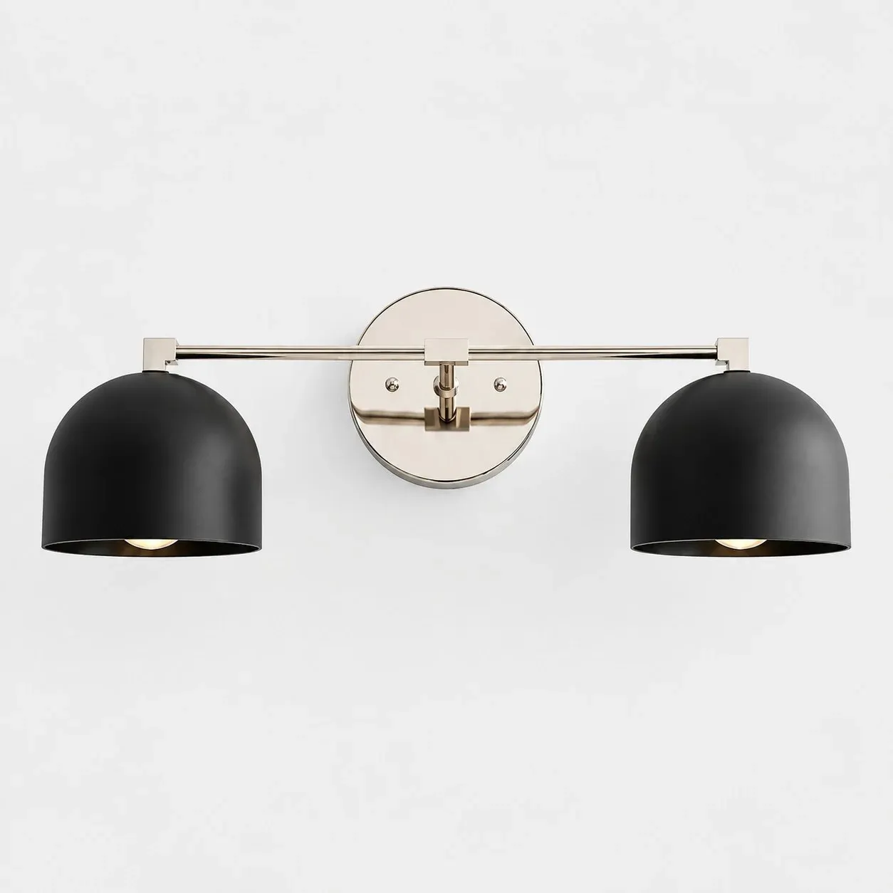 Two-light black shade with polished nickel arm