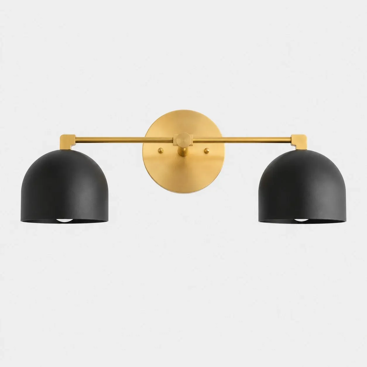 Two-light black shade with sealed brass arm