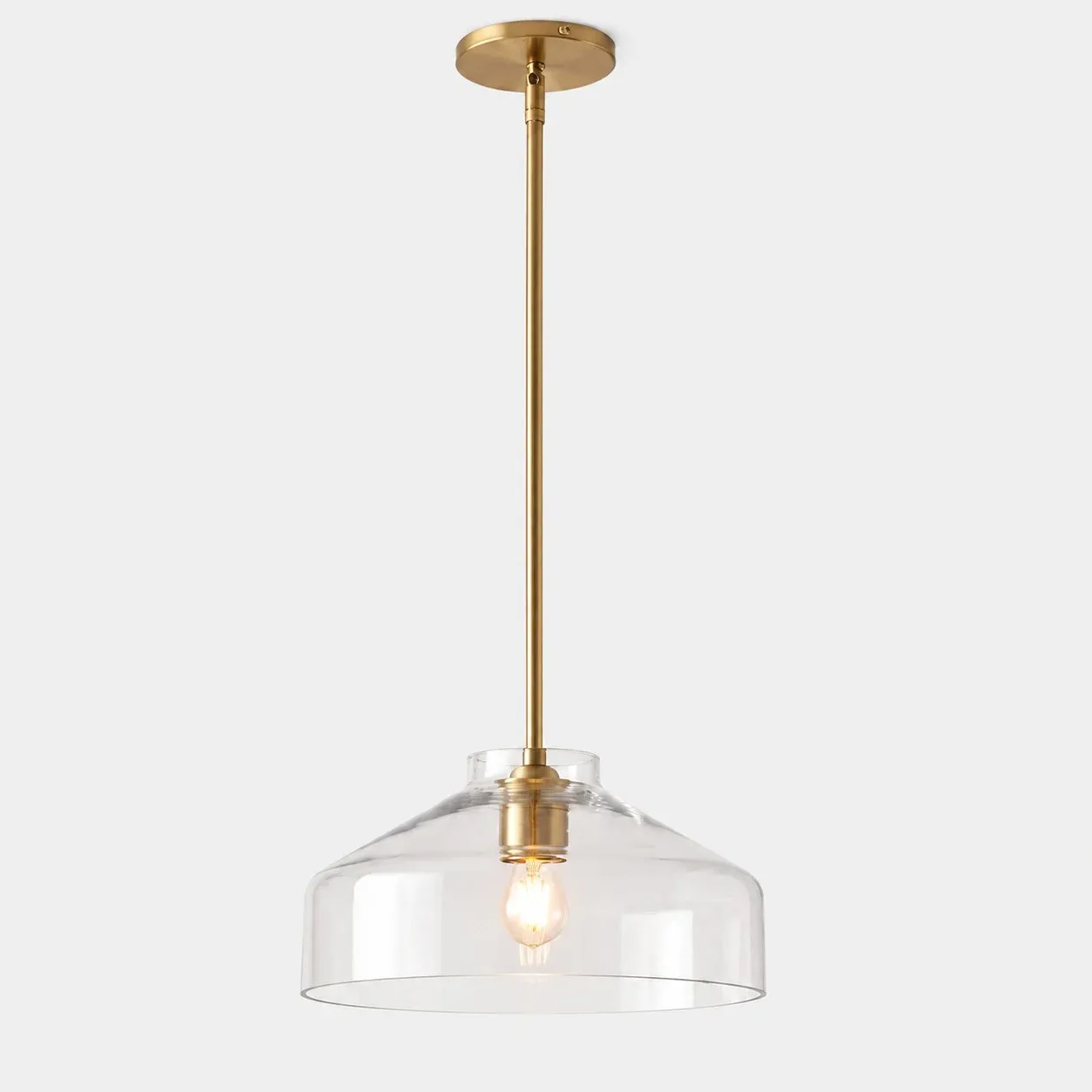 16 inch clear glass bowl pendant with antique brass stem
