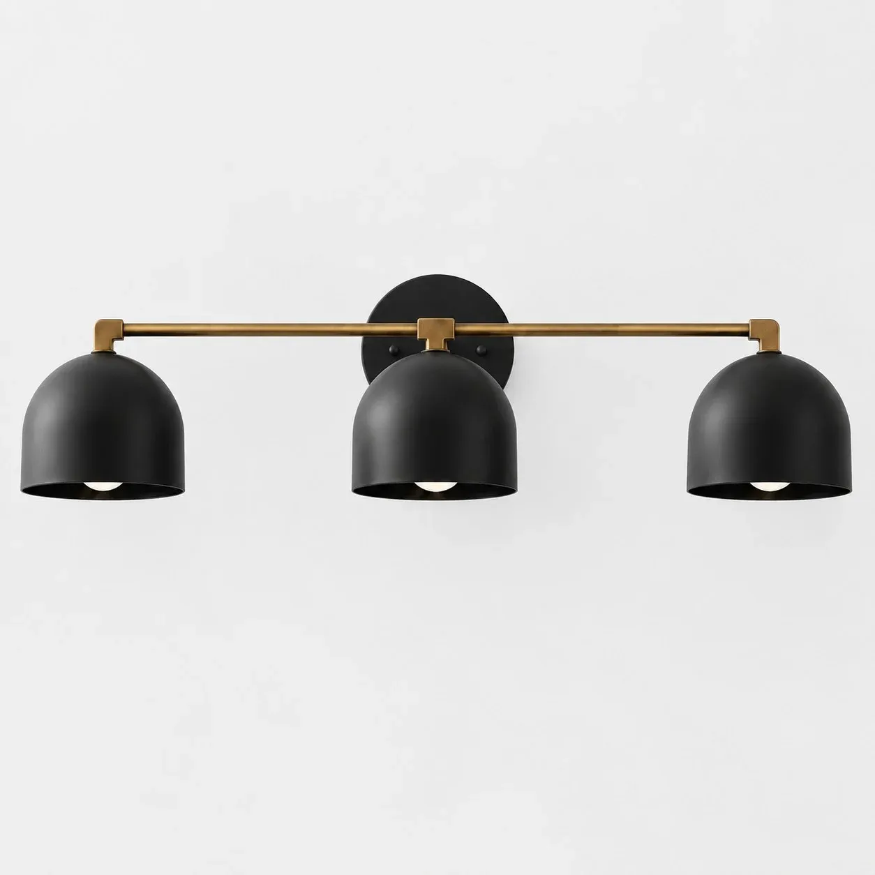 Three-light black shade with mixed black and antique brass arm
