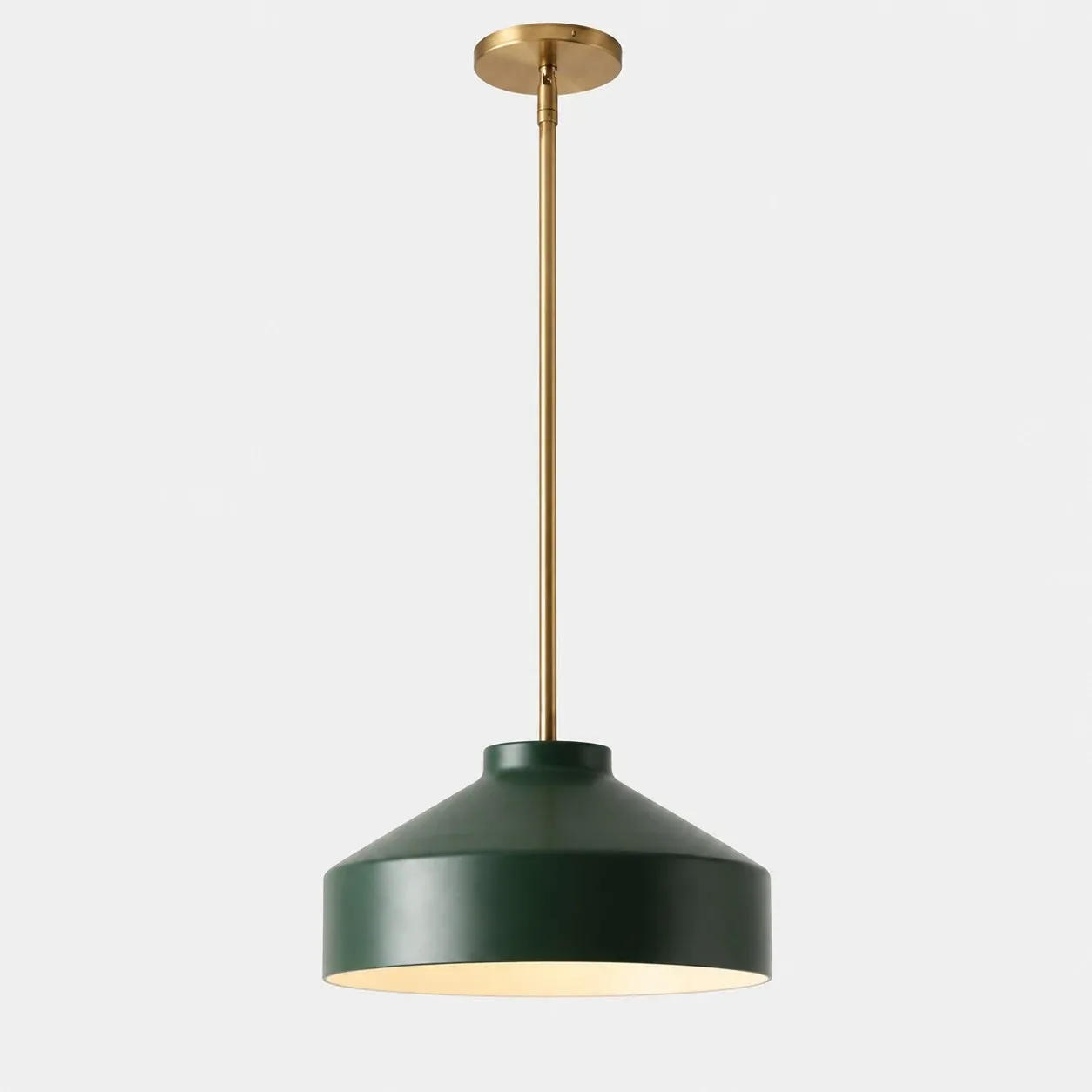 16 inch powder coated dark olive bowl pendant with antique brass stem