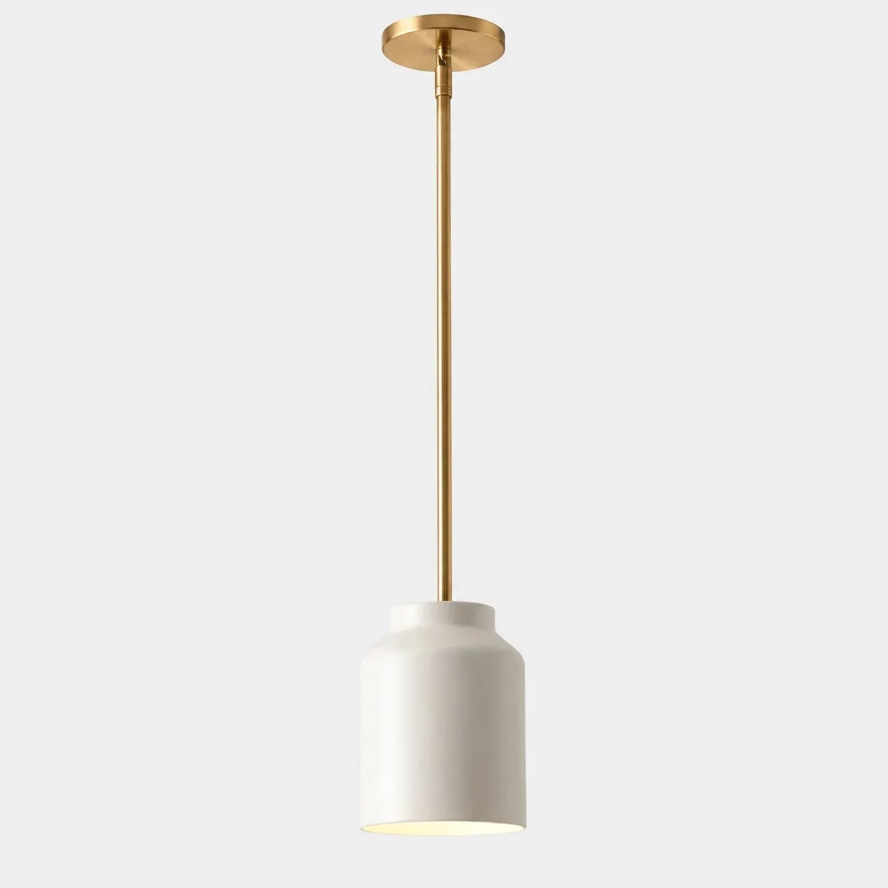 10.75 inch powder coated ivory pendant with antique brass stem
