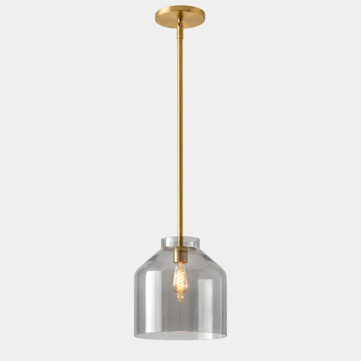7.5 inch smoke glass pendant with antique brass stem