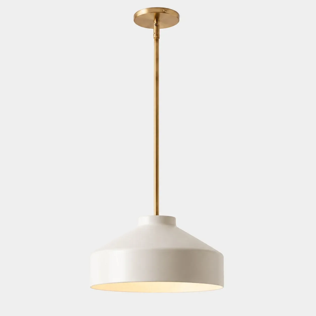 16 inch powder coated ivory bowl pendant with antique brass stem