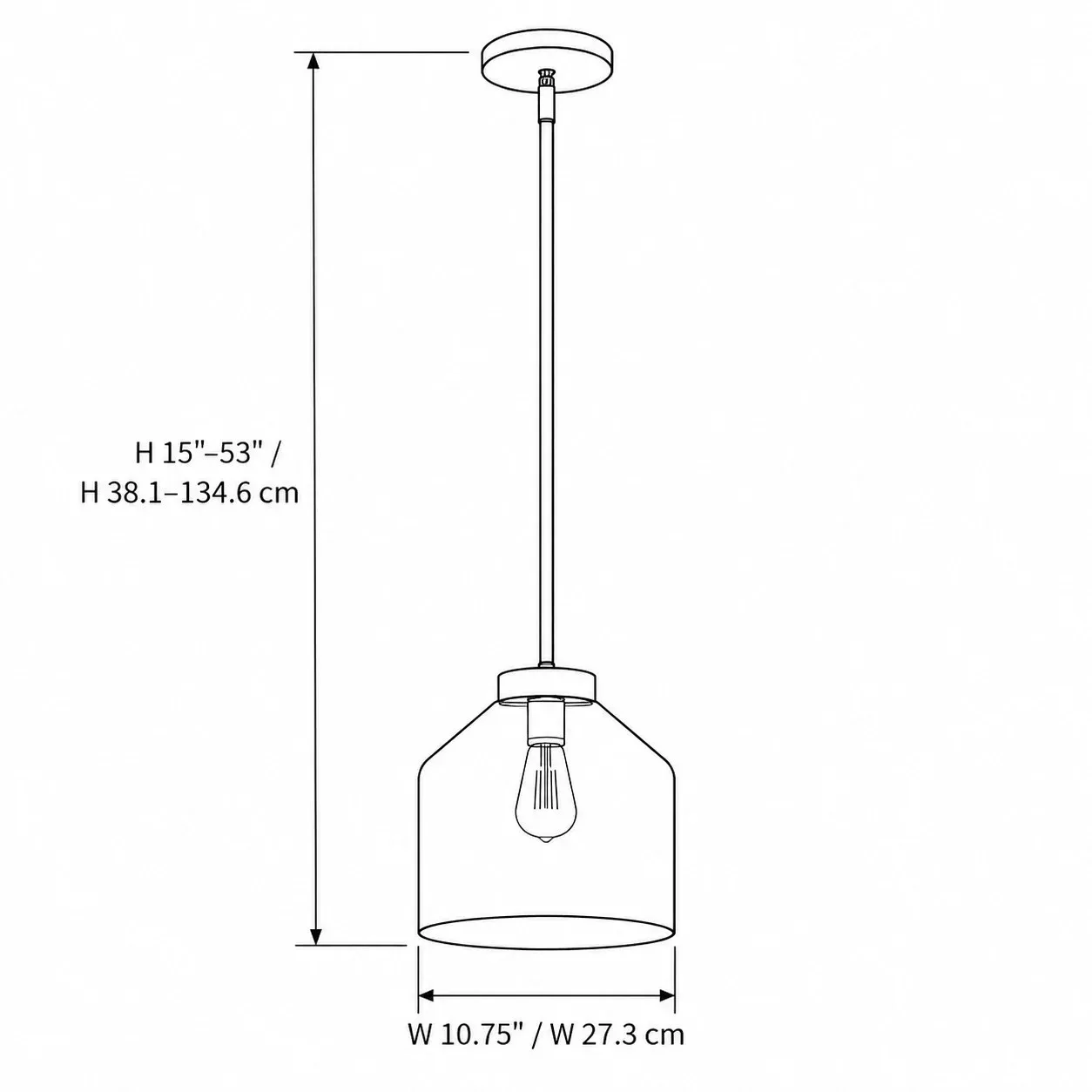 Afmetingen van de cilindervormige hanger: 10,75 inch