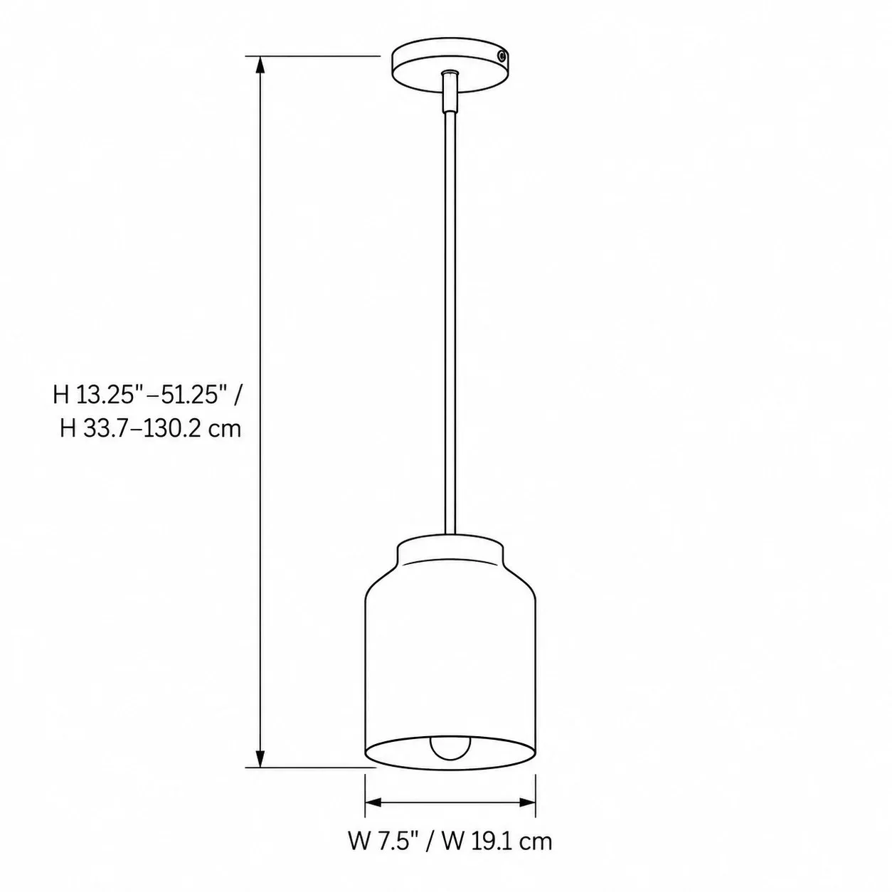 Afmetingen van de 7,5 inch cilindervormige hanger