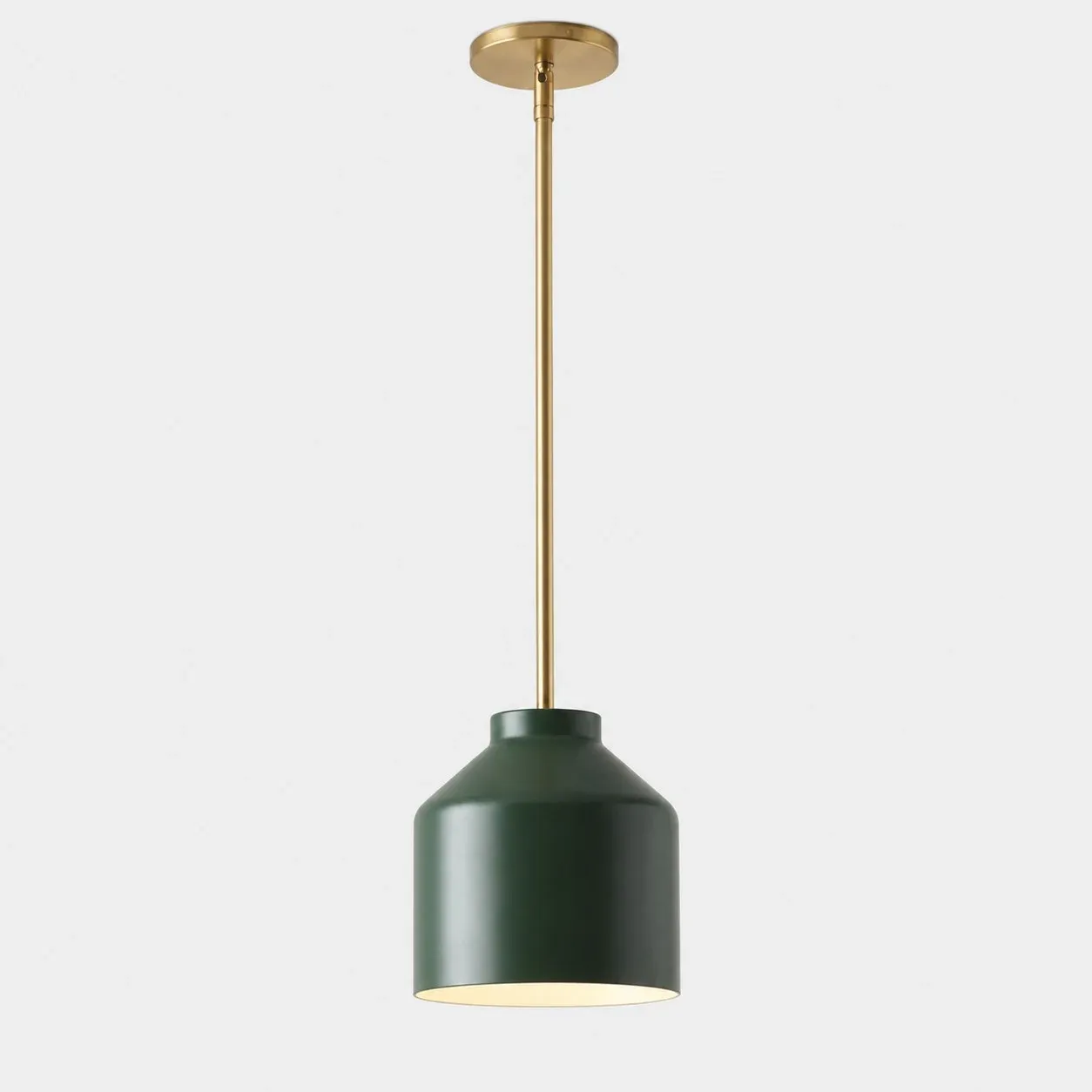 7.5 inch powder coated dark olive pendant with antique brass stem