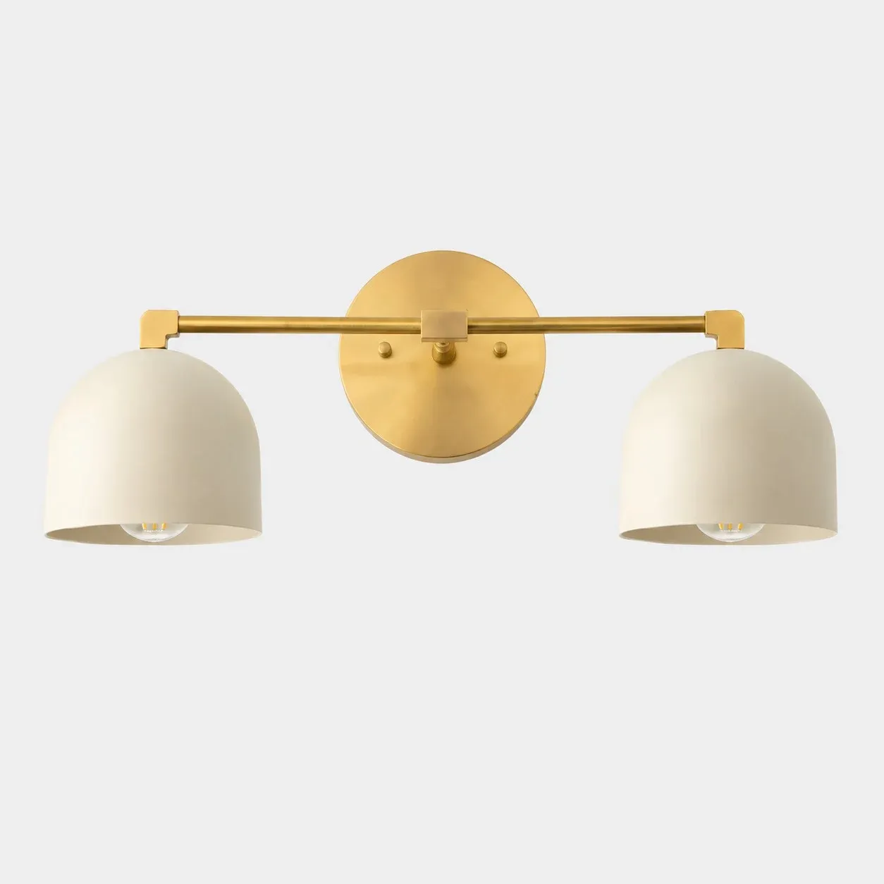 Two-light white shade with sealed brass arm