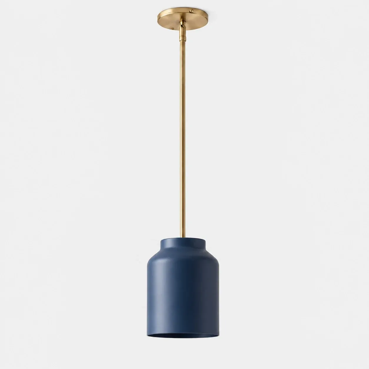 10.75 inch powder coated regal blue pendant with antique brass stem