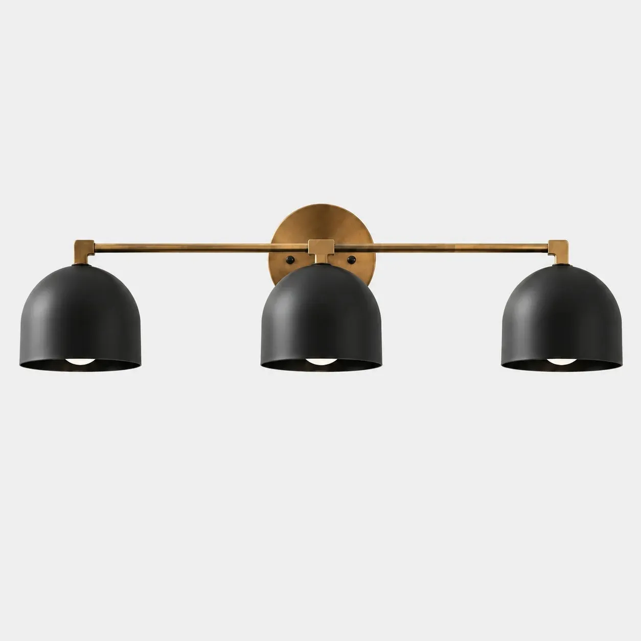 Three-light black shade with antique brass arm