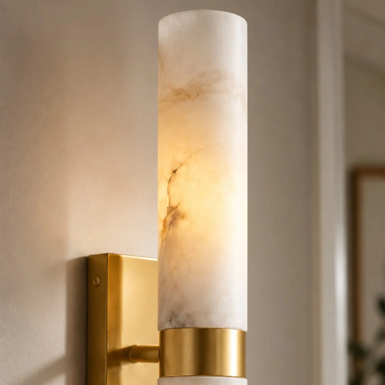 Close view of natural alabaster tube texture