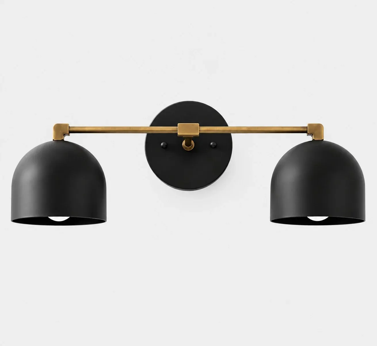 Two-light black shade with mixed black and antique brass arm