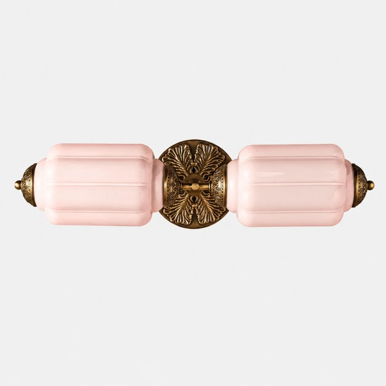 Pink scallop glass vanity light with brass finish