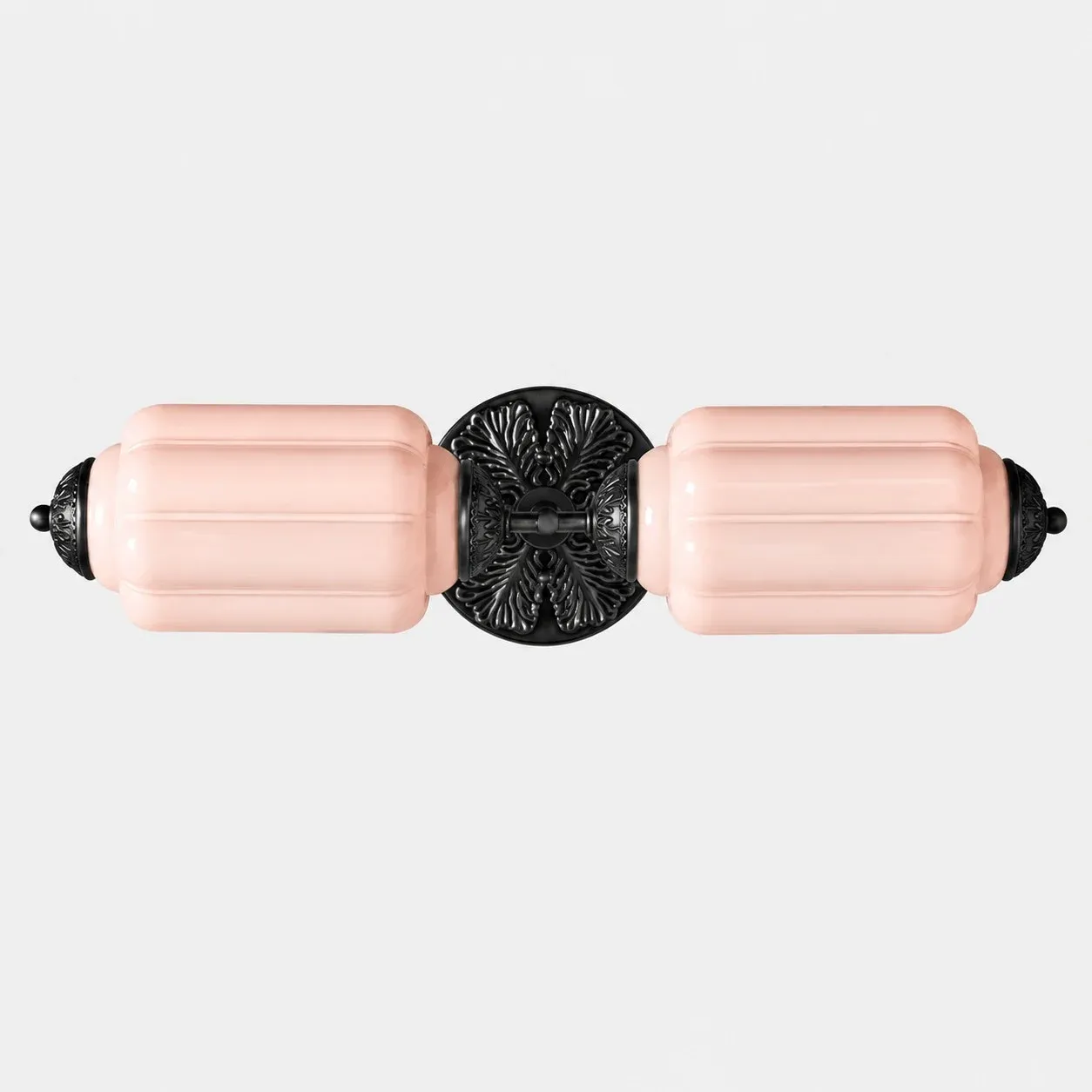 Pink scallop glass vanity light with black finish