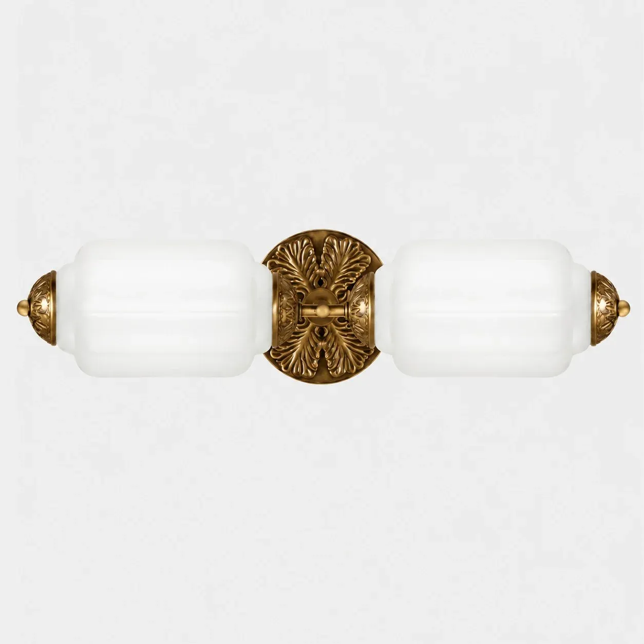 Frosted white scallop glass vanity light with brass finish