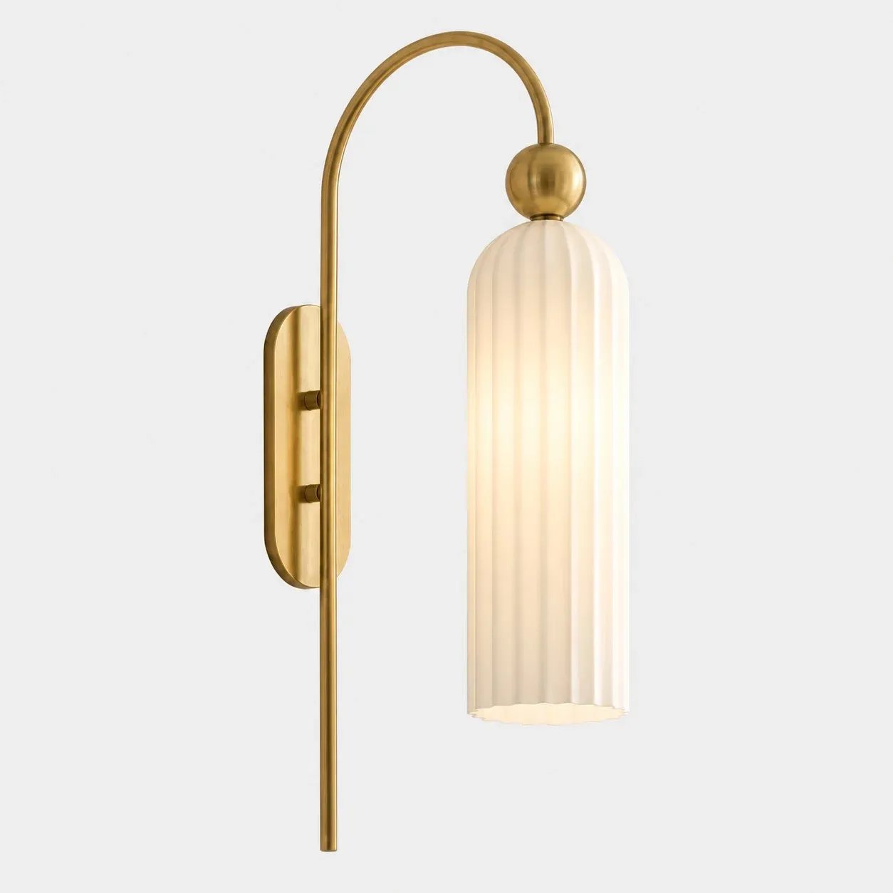 Brass arch wall sconce with milk glass cylinder
