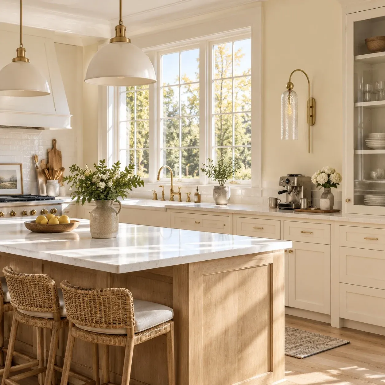 Hammered glass cylinder sconce in a kitchen