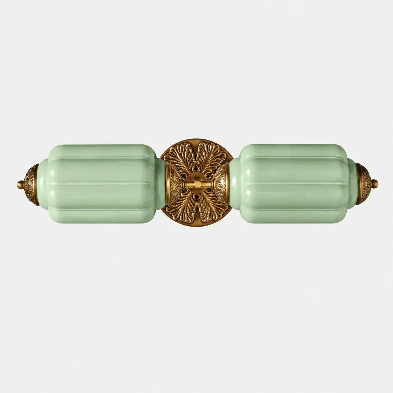 Green scallop glass vanity light with brass finish