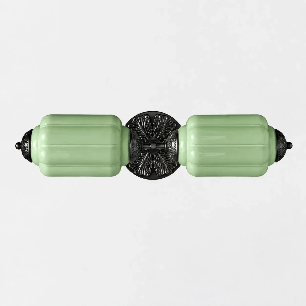 Green scallop glass vanity light with black finish