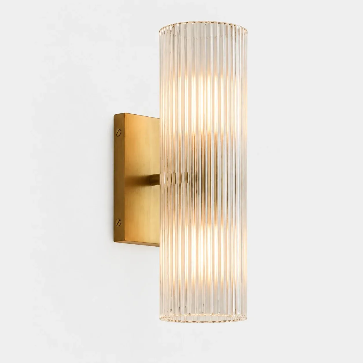 Brass finish with ribbed glass tube