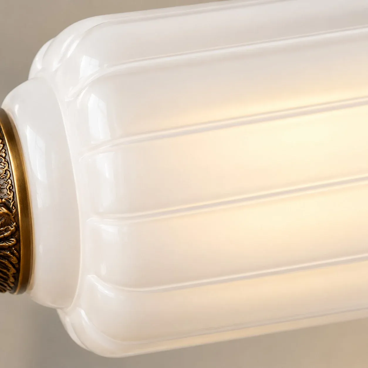 Lit ribbed milk glass shade