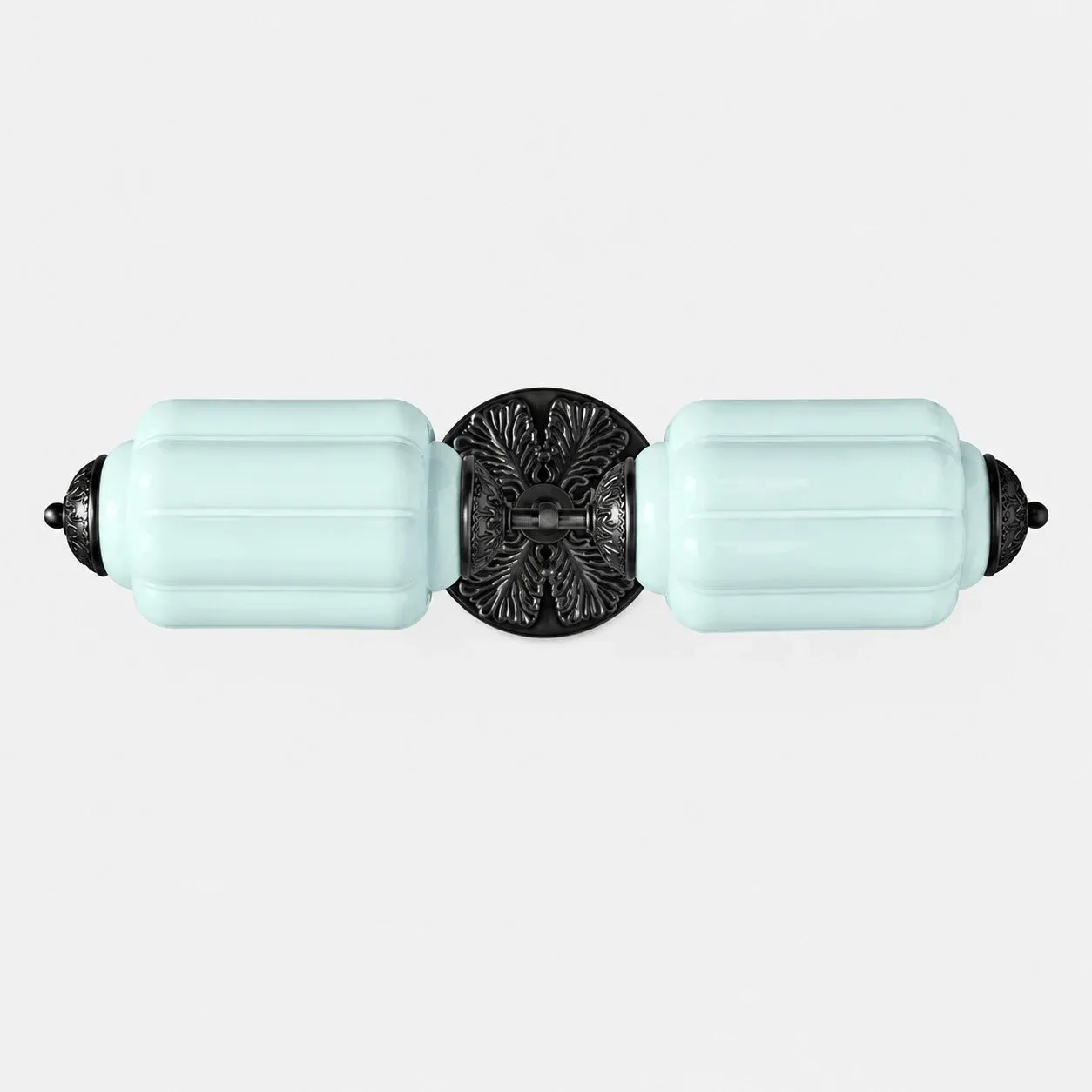 Blue scallop glass vanity light with black finish
