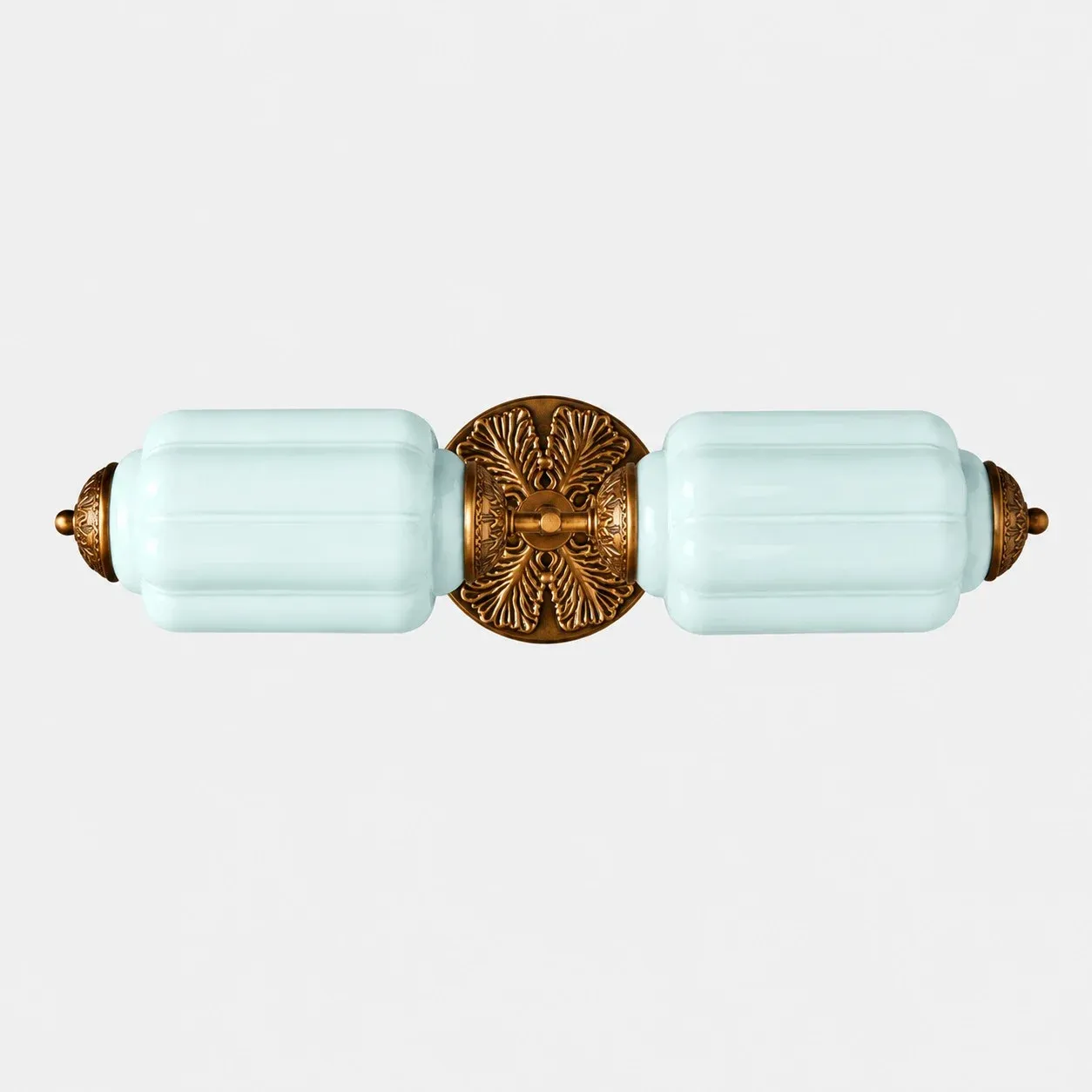 Blue scallop glass vanity light with brass finish