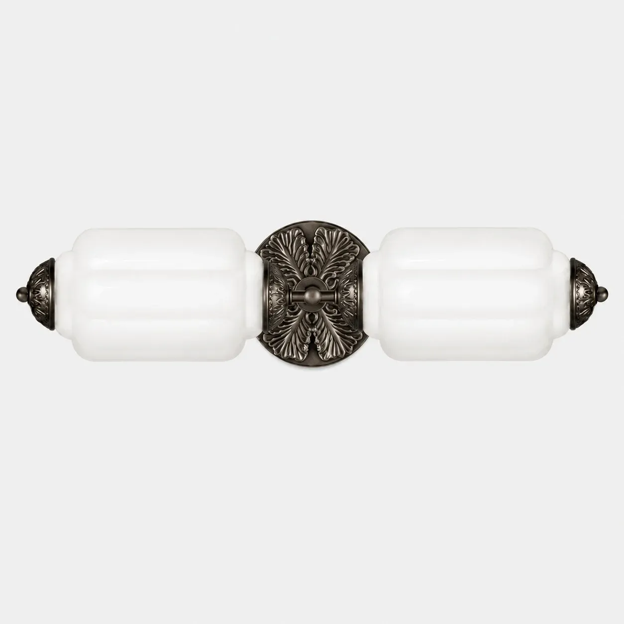Frosted white scallop glass vanity light with black finish