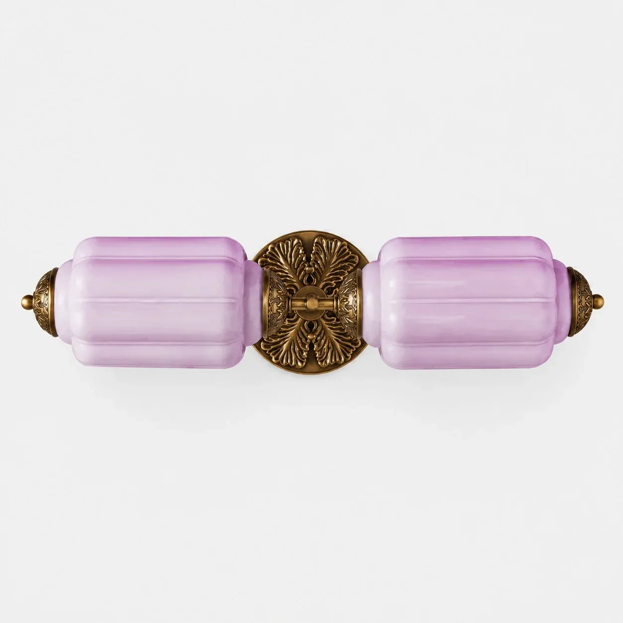 Lavender scallop glass vanity light with brass finish