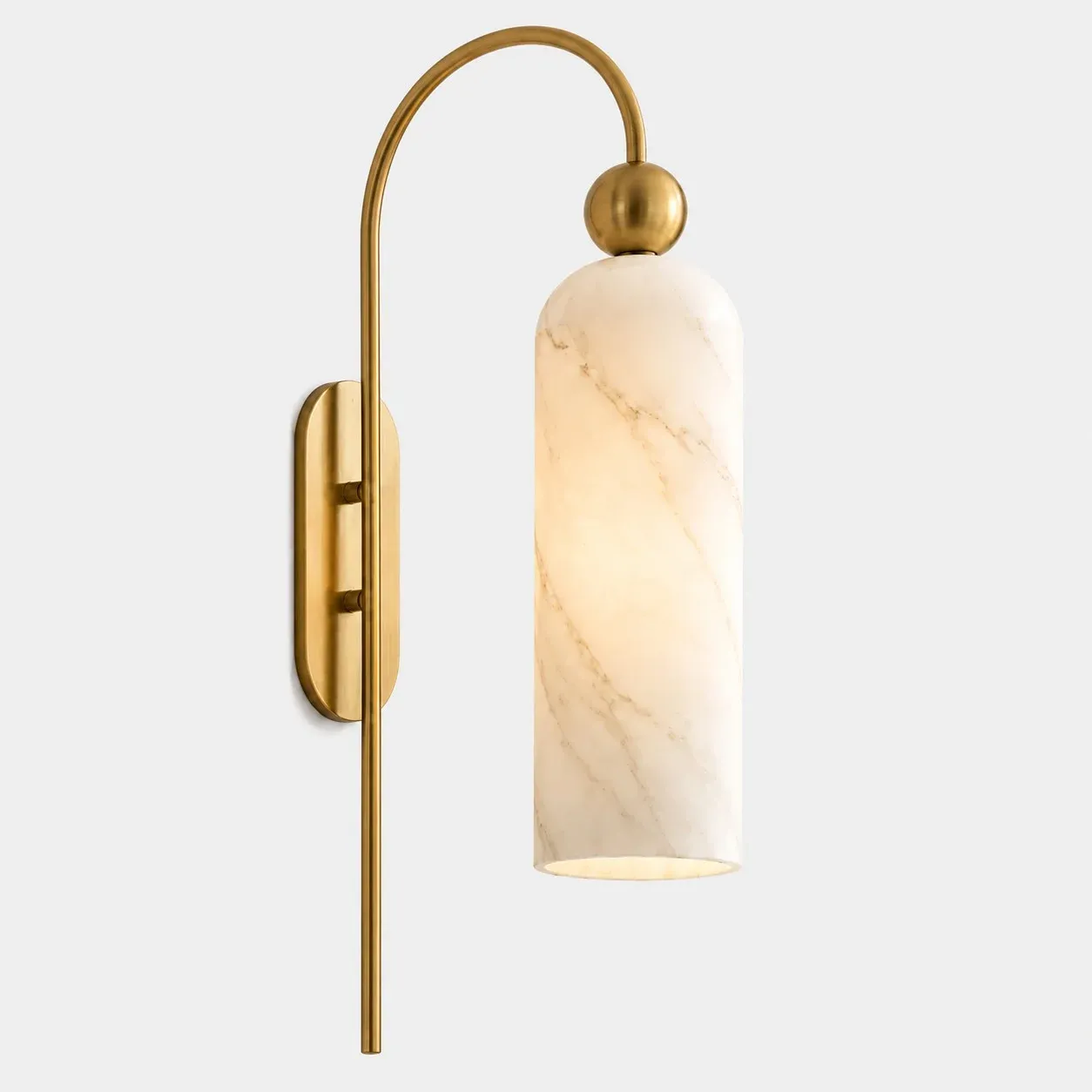 Brass arch wall sconce with alabaster cylinder