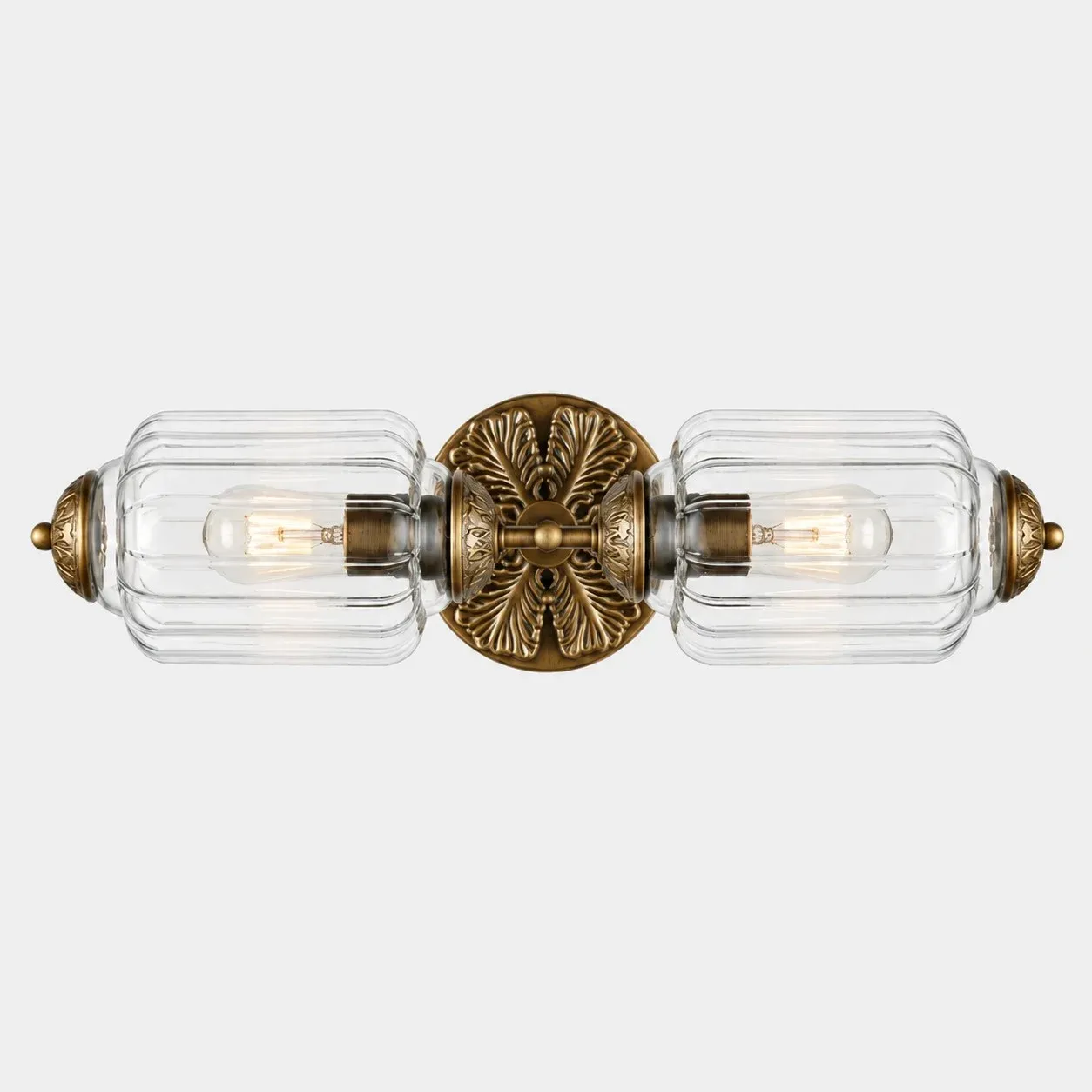 Clear scallop glass vanity light with brass finish