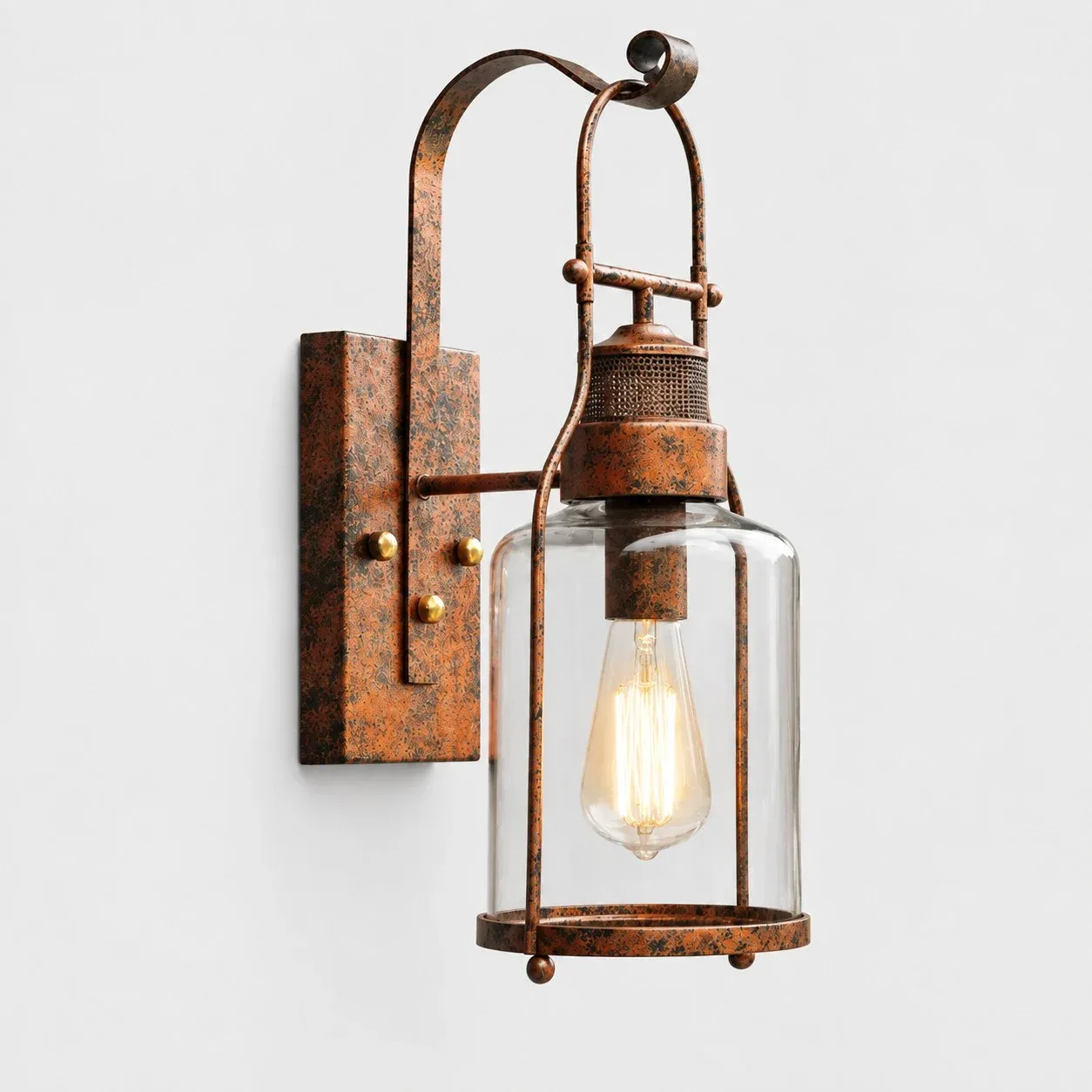 Rust metal glass jar wall sconce