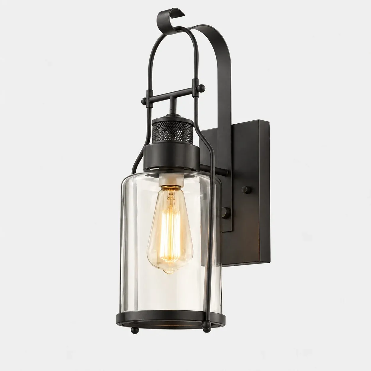 Black metal glass jar wall sconce