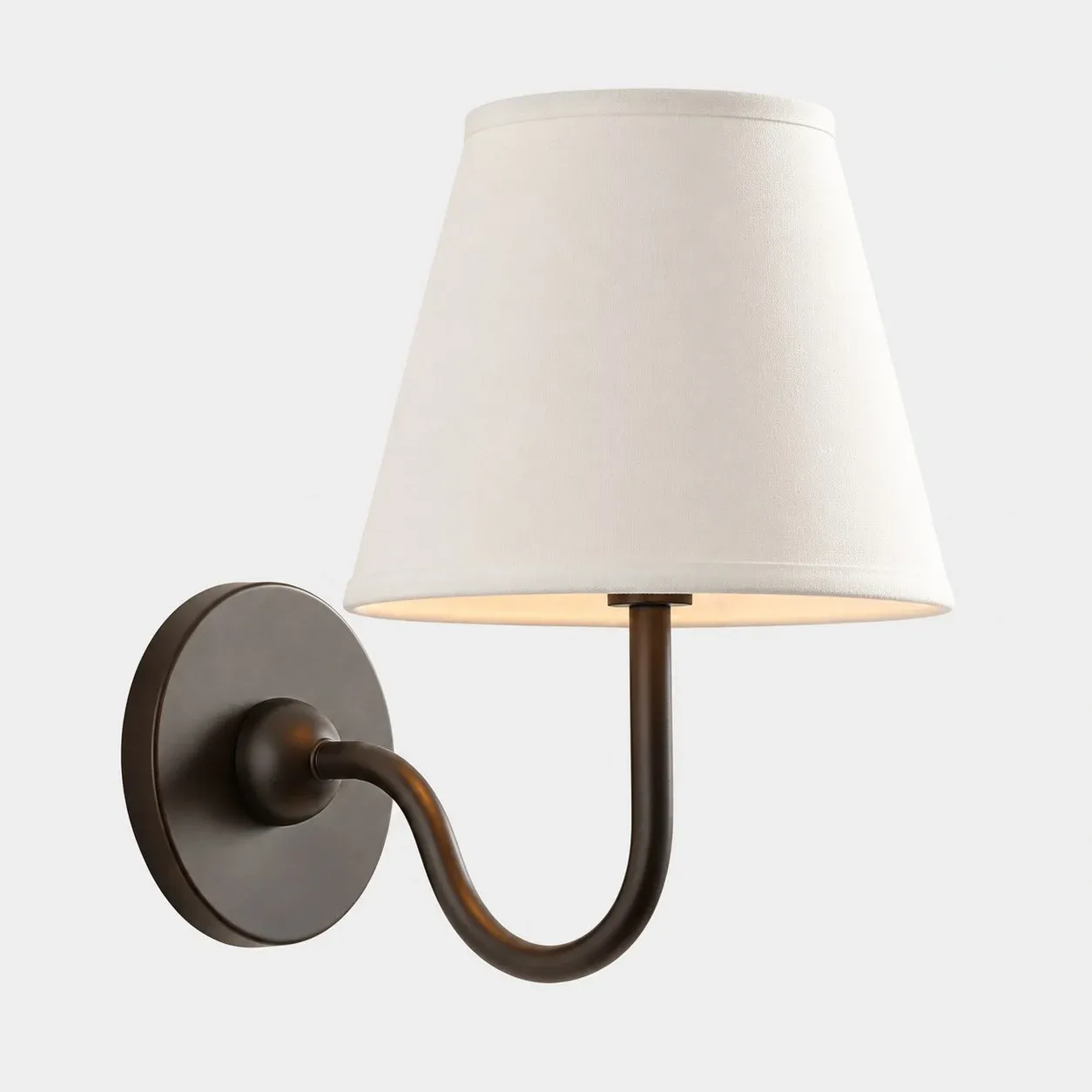 One-head matte black wall sconce with a beige fabric shade