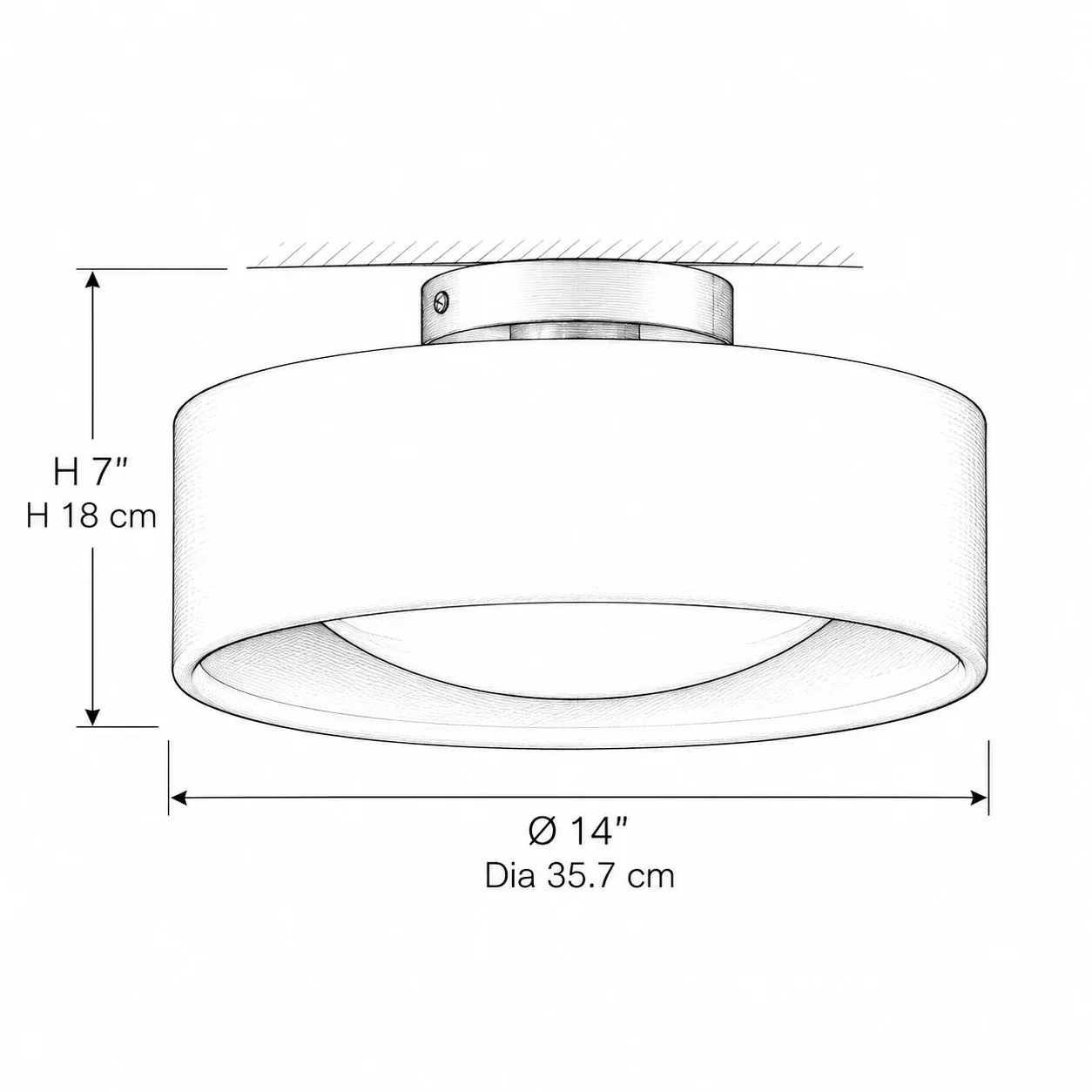 14 inch porcelain flush mount dimension drawing