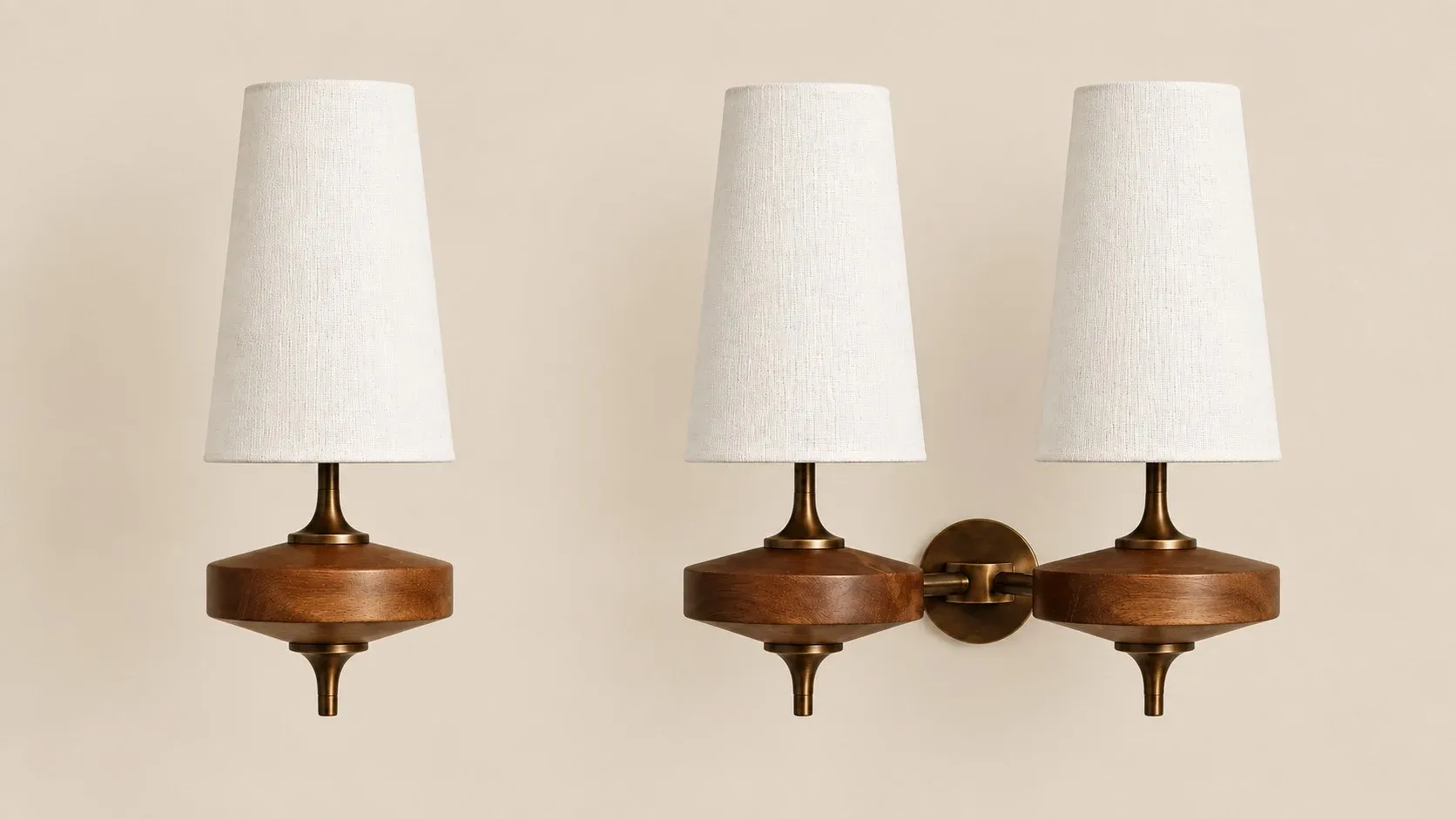 1 Head and 2 Heads white fabric wall sconces side by side