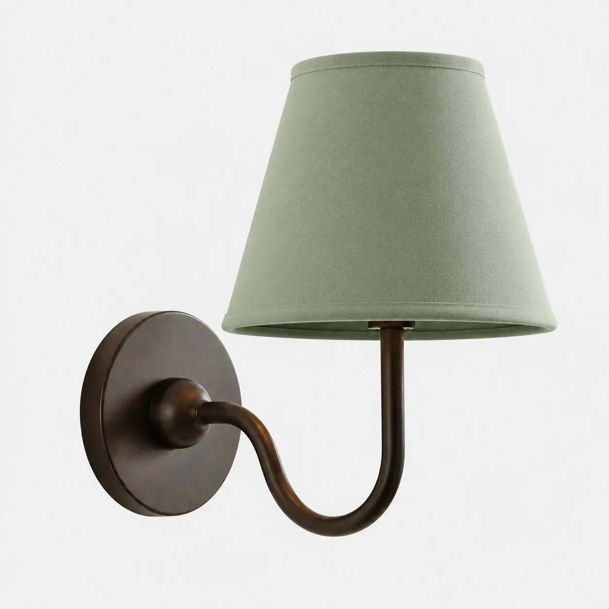 One-head matte black wall sconce with a sage green plain fabric shade