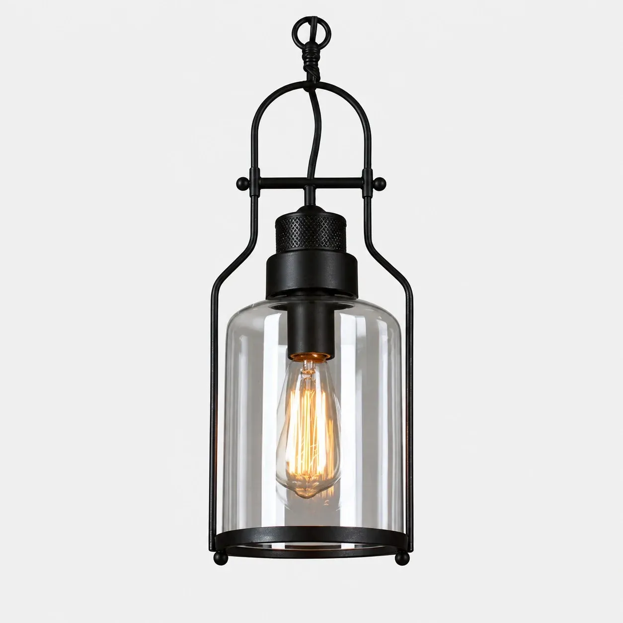 Black industrial metal glass pendant light