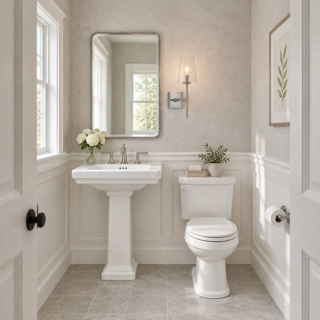 Powder room, 1 head nickel, switched on