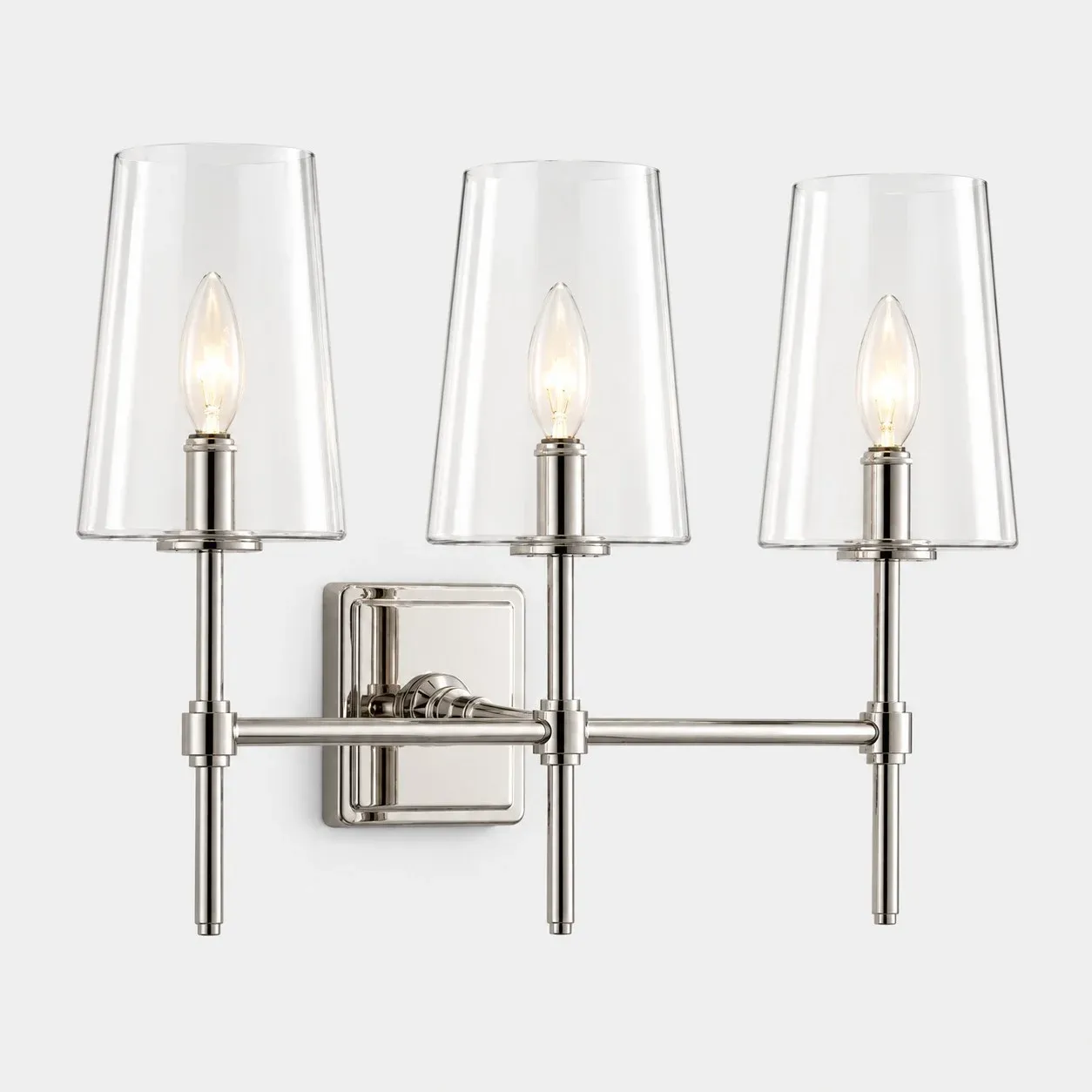Nickel clear glass wall sconce, 3 heads