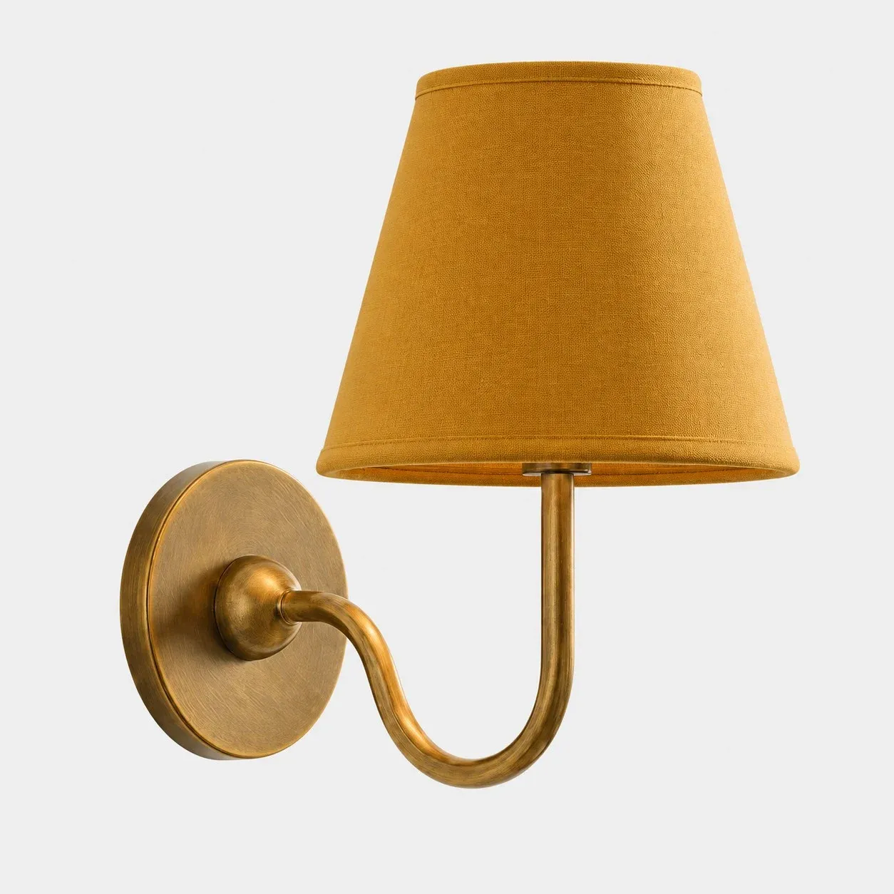 One-head brass wall sconce with a mustard yellow pleated shade
